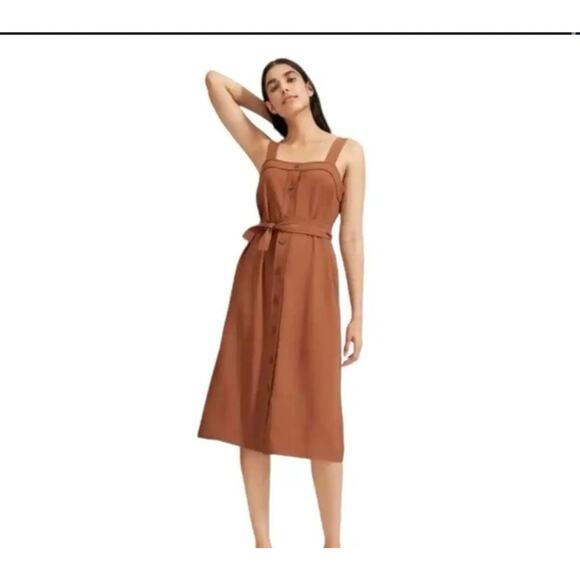 Everlane Japanese Go Weave Picnic Midi Dress Brown Button Front Women’s Size 0 - Picture 1 of 9